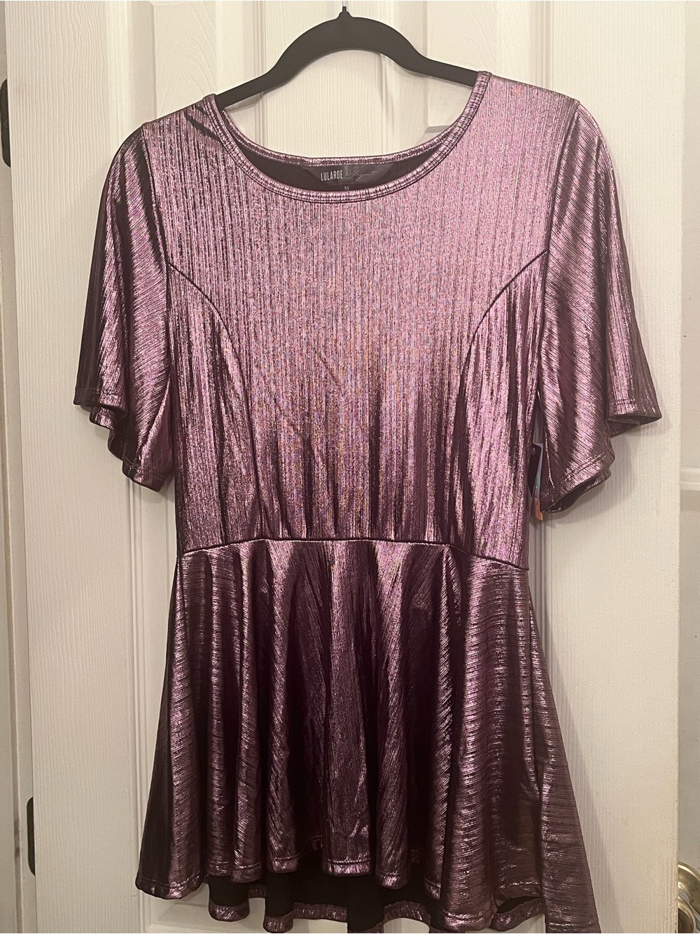 LuLaRoe Metallic Purple High-Low Peplum Dress